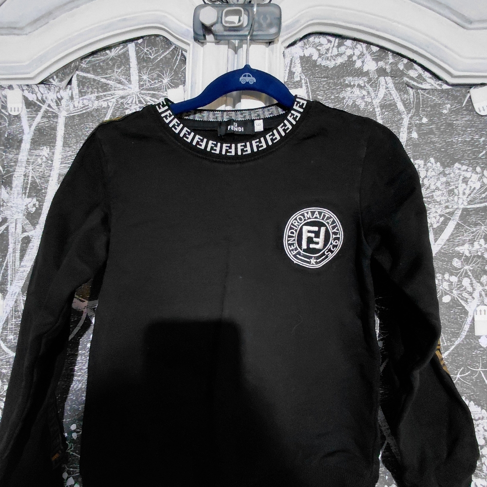Fendi Black Long Sleeve Kids Tee with Logo
